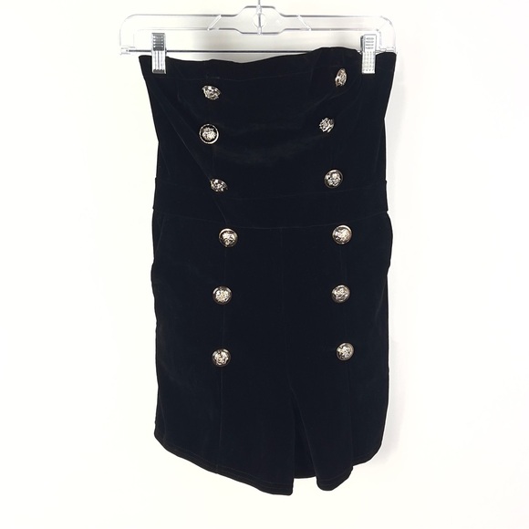 Ay Baby Women's Black Velvet Button Front Zip Back Strapless Romper - Picture 1 of 6